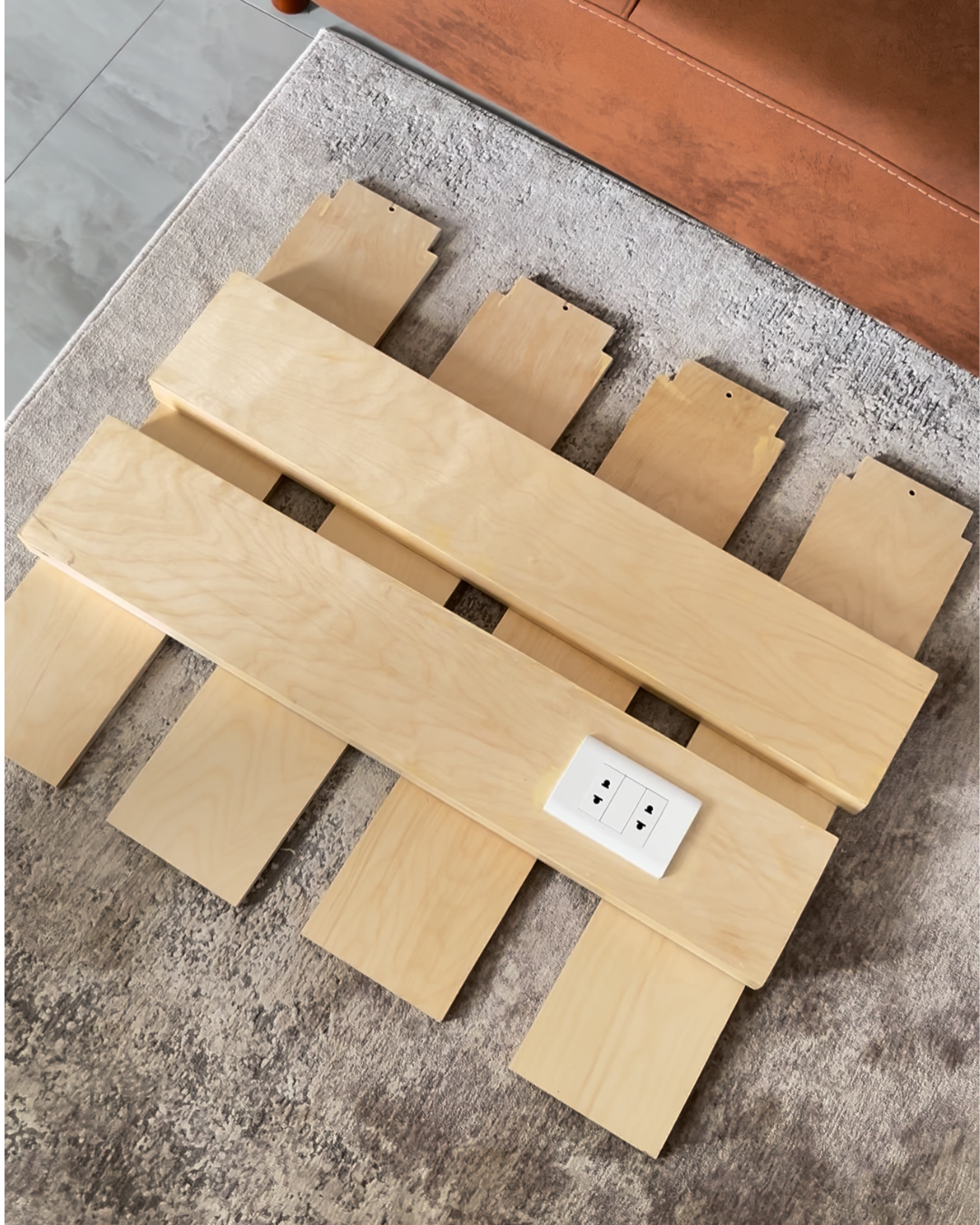 Modern Sofa Console Table with Built-in Power Outlet – Set of 2 Panels (80 cm Each) | Solid Muski Wood